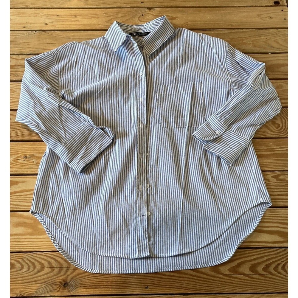 Zara Stripe Button Up Shirt Size Small Men’s Blue